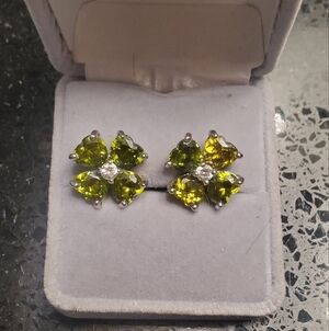Vintage Peridot & Zircinia Large Gemstone Stud Earrings From Bees London Jewlers